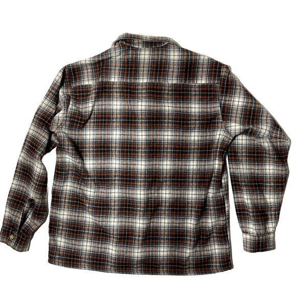 Vintage 1970s Brent Flannel Shirt Orange Black Tan Orlon Wool Men’s M Button - Picture 2 of 6